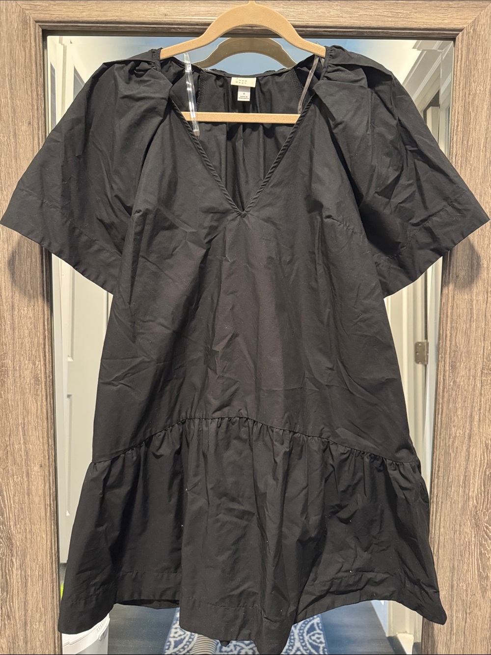 a new day Black V-Neck Short-Sleeve Ruffle-Hem Mini Dress